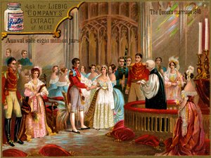 Het huwelijk van Koningin Victoria met Prins Albert in 1840, Liebig Kaart (prent)