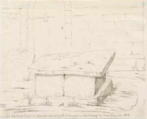 Uttoxeter Kerk - Oude grafsteen: pen en inkt tekening, nd [midden 19e eeuw] door School English