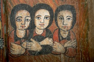 Detail van muurschildering door School Ethiopian