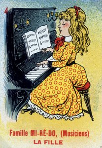 Spel van de zeven families: Kaart van de dochter van de familie Mi-Ré-Do (muzikanten). Musée de la Carte à Jouin, Issy-les-Moulineaux