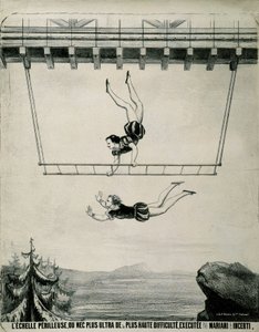 Trapezisten op de gevaarlijke ladder.