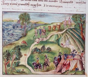 Een Venezolaans landschap met een Spaans kampement, uit een verzameling memoires van de Familie Coeler, Neurenberg door School German