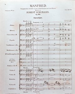 Bladmuziek van de Opening van "Manfred" (opus 115) door de Duitse componist Robert Schumann door School German