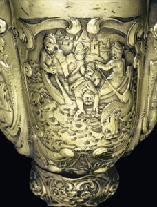 Gemonteerde nautilusbeker, Nagyszeben, midden 17e eeuw (schelp & verguld zilver) (detail) door School Hungarian