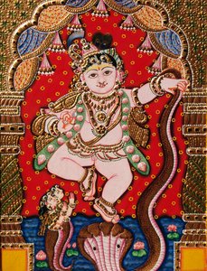 Reliëf Heer Bal Krishna Tanjore schilderij door School Indian