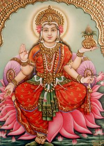 Godin Lakshmi Laxmi miniatuurschilderij op ivoor door School Indian