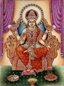 Godin Lakshmi miniatuurschilderij op ivoor door School Indian