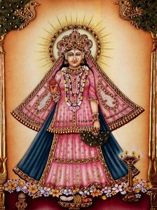 Godin Radha miniatuurschilderij op ivoor