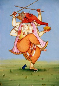 Heer Ganesh Ganpati miniatuurschilderij op papier door School Indian