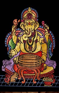 Heer Ganesha Ganpati speelt muziekinstrument borduurwerk