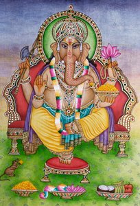 Heer Ganesha Ganpati in Miniatuurschilderij op Papier