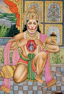 Heer Hanuman Miniatuurschilderij op Papier door School Indian