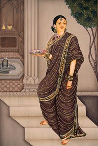 Marathi dame op weg naar de tempel Miniatuurschildering op papier