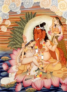 Miniatuurschilderij van olifantenhoofd God Ganesh Ganpati door School Indian