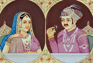 Miniatuurschildering van Akbar en Jodha Bai India Azië