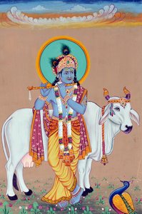 Miniatuurschilderij van God Krishna