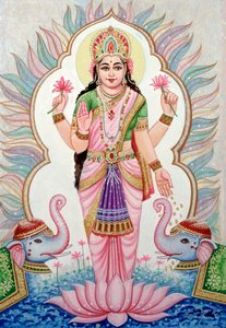 Miniatuurschilderij van godin Laxmi, India door School Indian