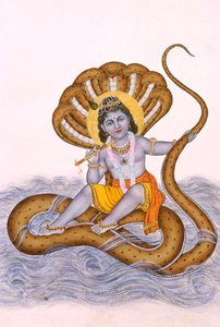 Miniatuurschilderij van Heer Bal Krishna op papier door School Indian