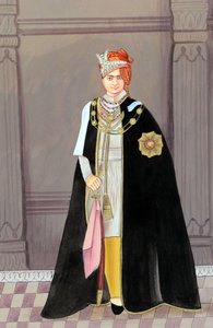 Miniatuurschilderij van Maharaja Sawai Man Singh de Tweede, Jaipur door School Indian