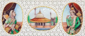 Miniatuurschilderij van Mughal keizer Humayun met vrouw Jhanvi door School Indian