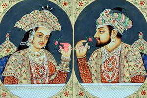 Miniatuur schilderij van Shah Jahan en Mumtaj