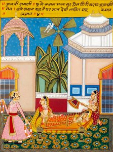 Miniatuurschilderij op papier, Ragini Jhalti, Nathdwara School door School Indian