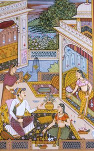 Mughal miniatuurschilderij op papier, koninklijke koning geniet van een drankje