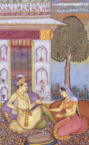 Mughal miniatuurschilderij op papier Koninklijke koning geniet van een drankje door School Indian