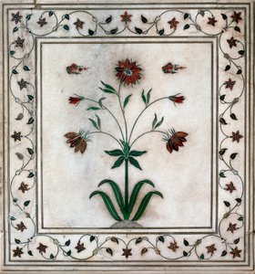 Een van de ingelegde marmeren panelen, in de zaal van privé-audities door School Indian