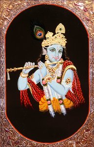 Schilderij van God Krishna, India door School Indian
