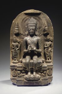 Pala stijl Stele met gekroonde Boeddha, Noordoost India door School Indian