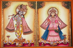 Radha Krishna Miniatuurschilderij op ivoor door School Indian