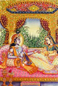 Radha Krishna Miniatuurschilderij op Ivoor door School Indian