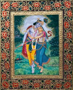 Radha Krishna miniatuurschilderij op papier