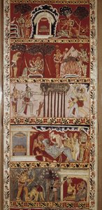 Scènes uit de Ramayana, episch gedicht samengesteld in de 6e eeuw door Valmiki en vertelt de legende van Rama. West-Bengalen. Victoria & Albert Bibliotheek. Londen door School Indian