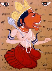 Tantrische Hanuman Miniatuurschilderijen op Papier India door School Indian