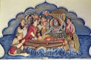 Vishnu Narayana, drijvend op Sheshanaga door School Indian