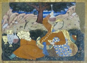 Fresco in het Chehel Sotoun paleis, Esfahan, Iran door School Iranian