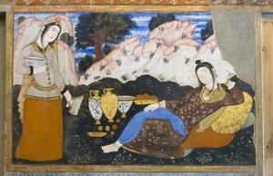 Fresco in het Chehel Sotoun paleis, Esfahan, Iran