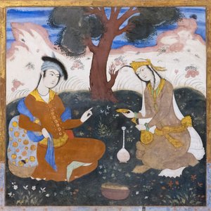 Fresco in het Chehel Sotoun paleis, Esfahan, Iran door School Iranian