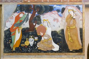 Fresco in het Chehel Sotoun-paleis, Esfahan, Iran door School Iranian