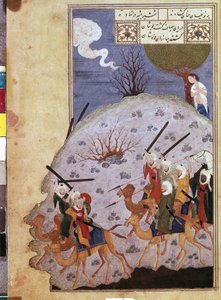 Majnun kijkt naar de strijd tussen Nawfal en de stam van Laila door een Iraanse meester door School Iranian