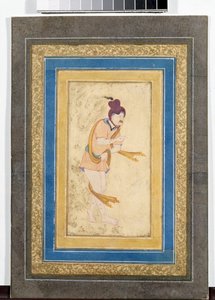Portret van een Iraanse meester Dervish - Miniatuurschildering, aquarel, gouache en goud op karton, begin 17e eeuw door School Iranian