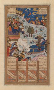 Rustam vangt de Khagan van China, Folio uit een Manuscript van de Shah-Nama van Firdausi, eind 15e-begin 16e eeuw door School Iranian