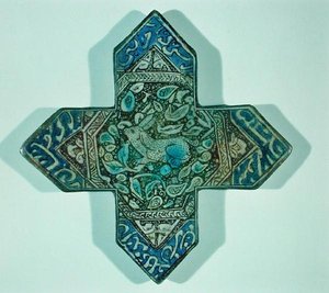 Vroege lustermuurtegel die een jachtscène afbeeldt, waarschijnlijk gemaakt in Kashan, Iran door School Islamic