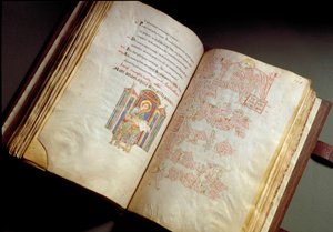 Evangelisch. Codex uit het klooster van Farfa. (Ms. E 16 folii 149v. 150r.) Rome, Biblioteca Vallicelliana door School Italian