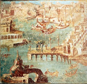 Haven van Pozzuoli (Pozzuoli) nabij Napels. Museo Nazionale de Napels