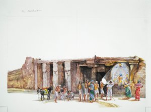 Tell el-Amarna - reconstructie van de aanbidding van de god Aton, afgebeeld als de zonneschijf door School Italian