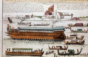Zicht op de lagune van Venetië en de Bucentaur