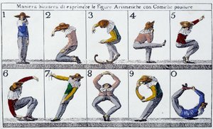 Vreemde manier om figuren uit te drukken met komische houdingen - Italiaanse doc., n.d. door School Italian